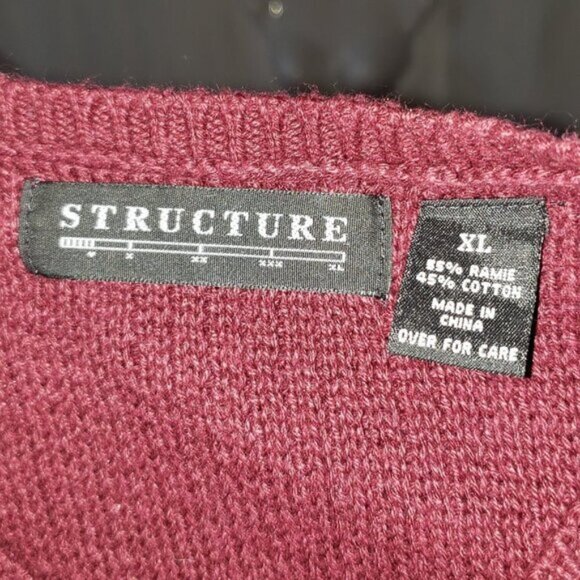 Men's STRUCTURE Waffle Knit Sweater in Burgundy - XL - Picture 4 of 4